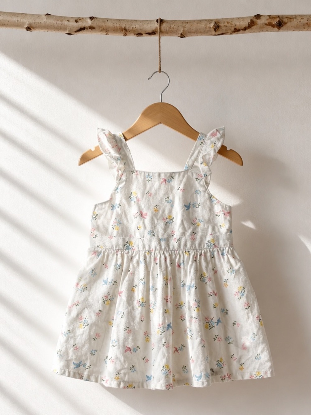 Toddler White Floral & Bird Print Sundress
